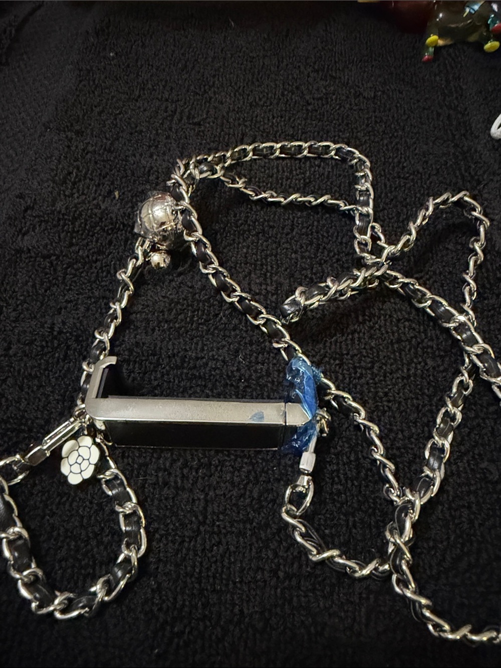 Adjustable Silver Chain Phone Lanyard with Floral Charm